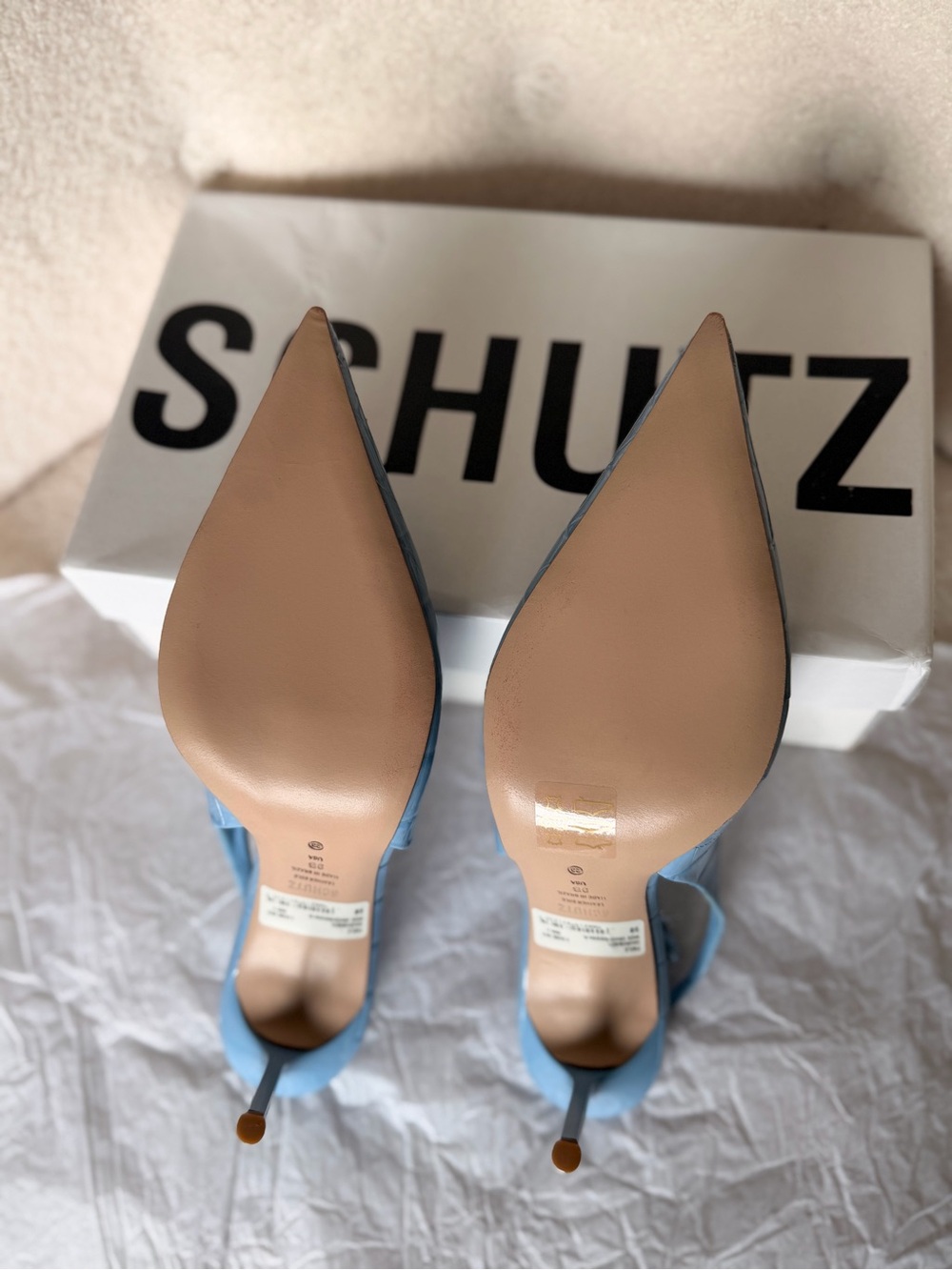 Schutz Light Blue Croc-Embossed Slingback Pointed Heels - Picture 5 of 5